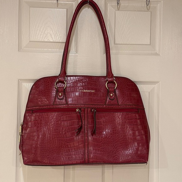 Liz Claiborne Handbags - Liz Claiborne Red Croc Embossed Faux Leather Shoulder Bag Tote Organizer